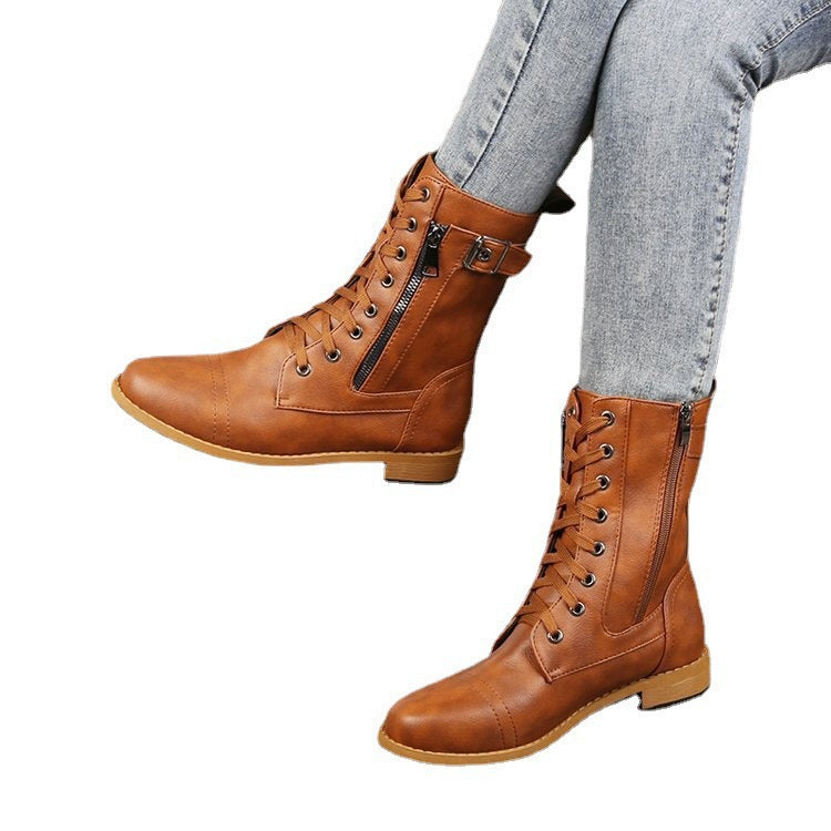 Plus Size Round Head Chunky Side Boots