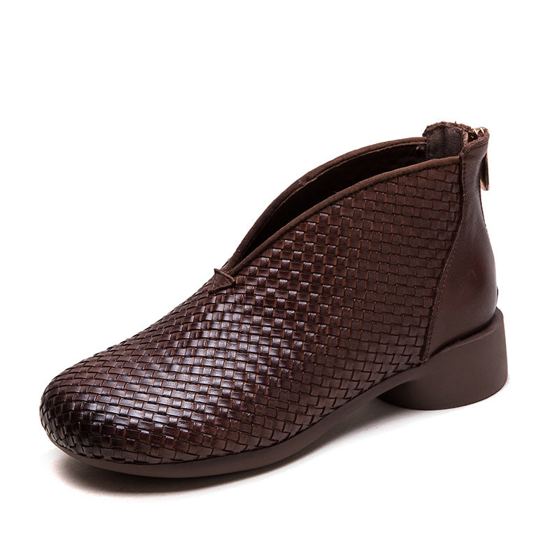 Women's Shu First Layer Cowhide Handmade Weave Vintage Women's Leather Boots