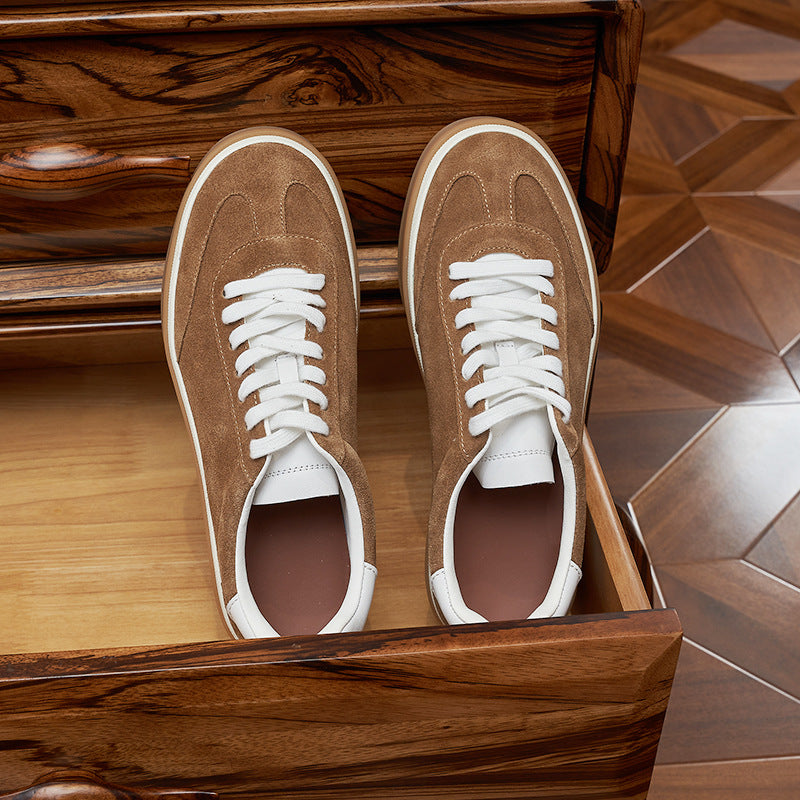 Men's Genuine Lace Color Block Flat White Sneakers