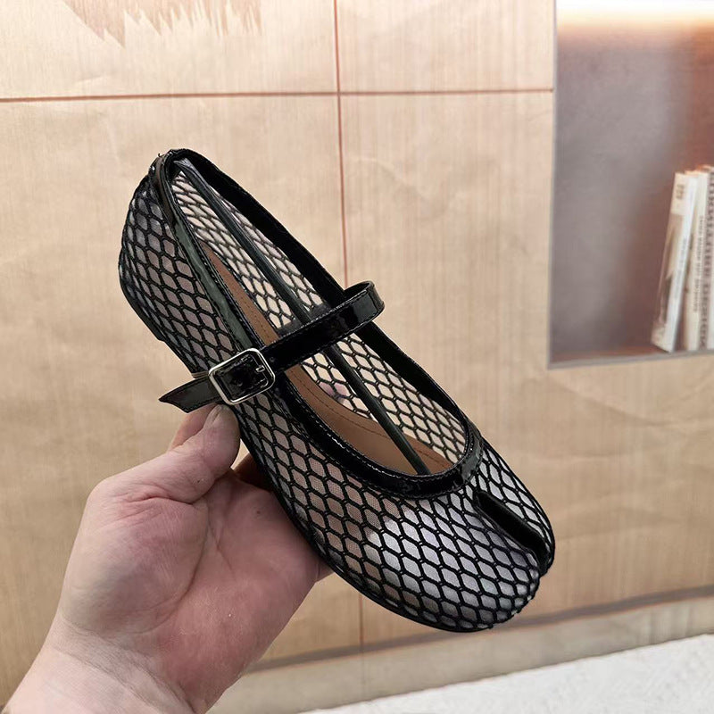 Women's Spring Black Mesh Long Term Fishnet Hollow Low Mouth Women's Fashion Shoes