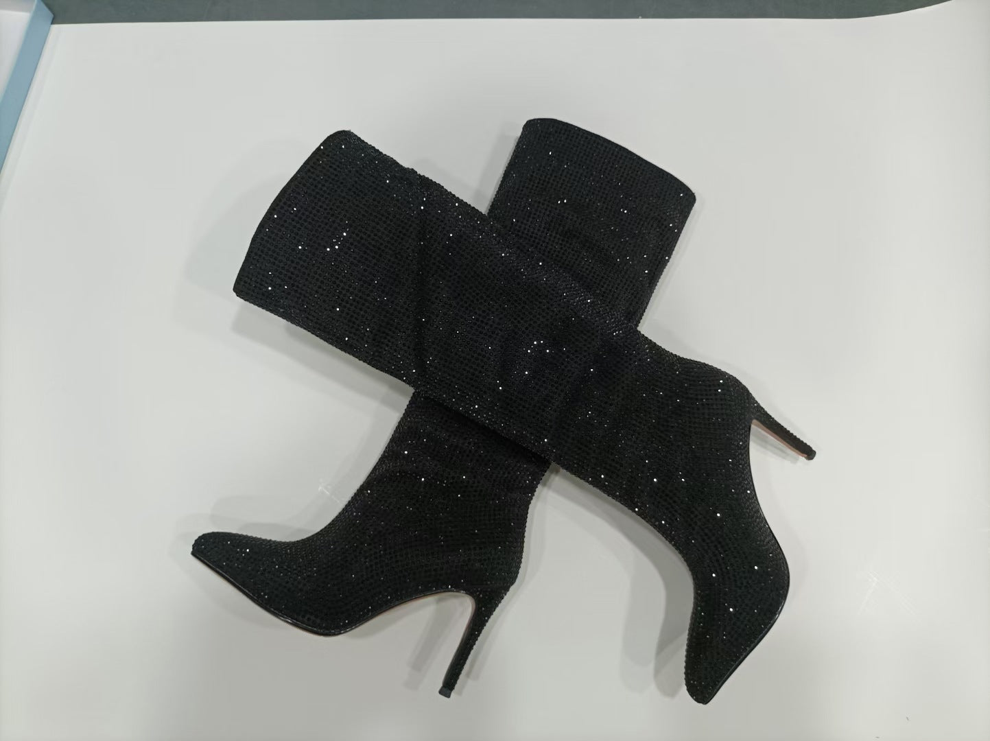 Women's Sky Rhinestone Pointed Toe Stiletto Knee-length Large Boots