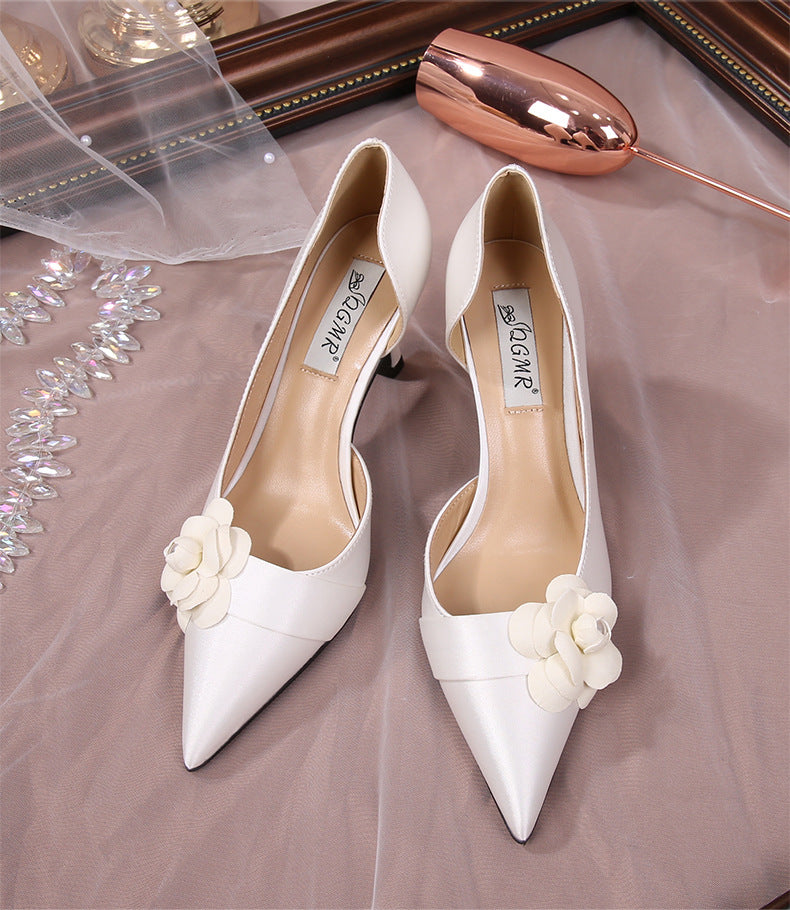 High County Stiletto Camellia White Wedding Women's Fashion Shoes