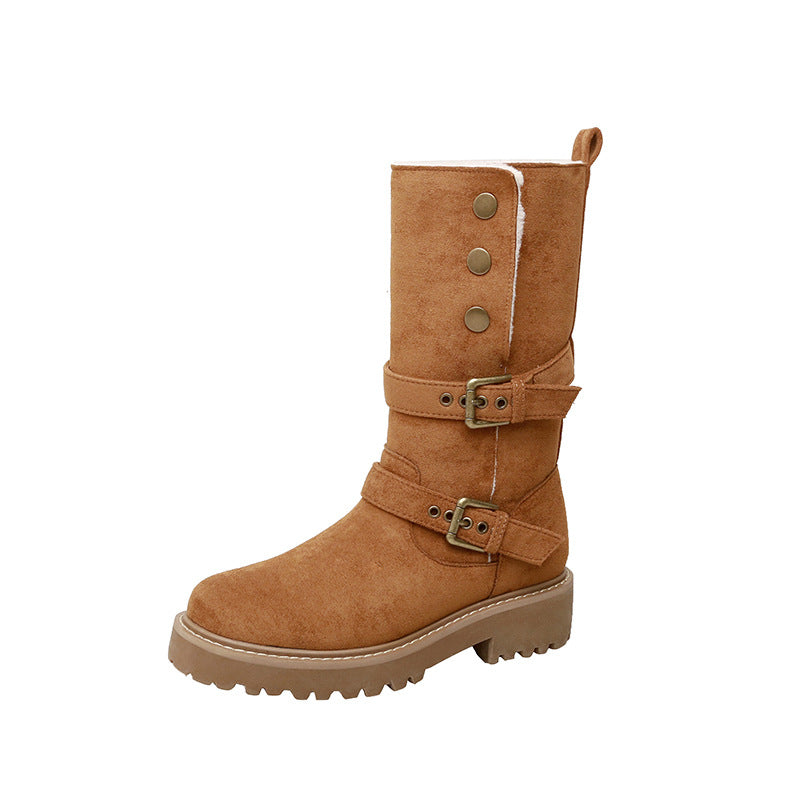 Women's Grape Mom Retro Genuine Elevator Chunky Boots