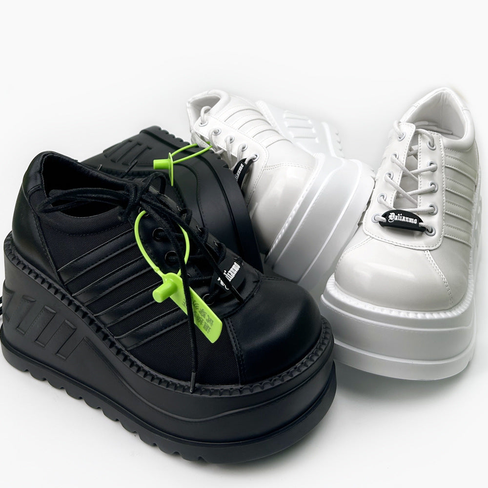 Women's Black Striped Punk Big Head Pumps Platform Height Increasing Muffin Women's Fashion Shoes