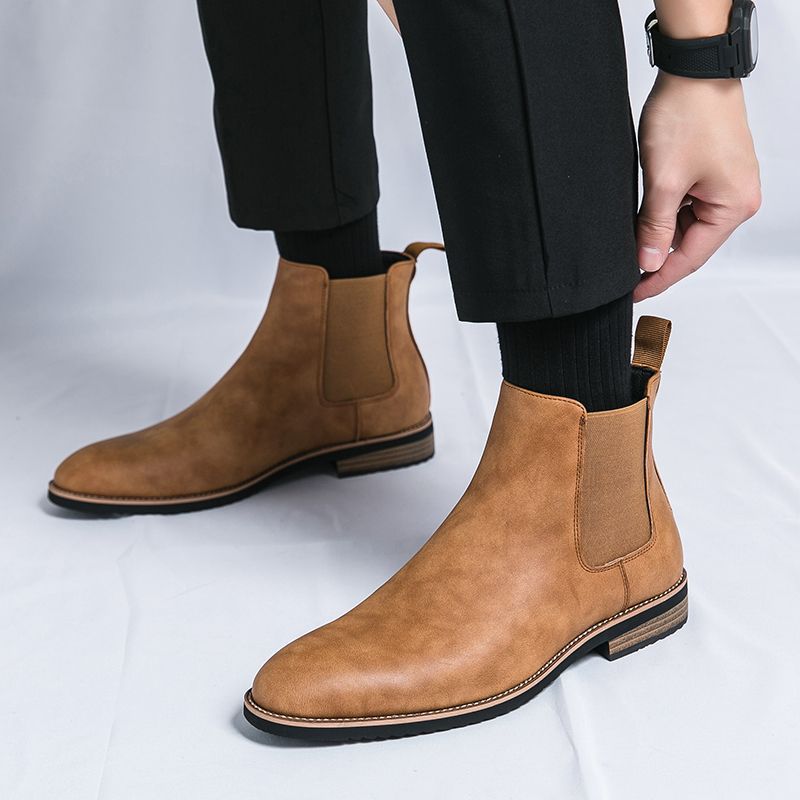 Men's British Martin Brown Formal Wear Breathable Chelsea Trends Slip-on Men's Business Leather Shoes