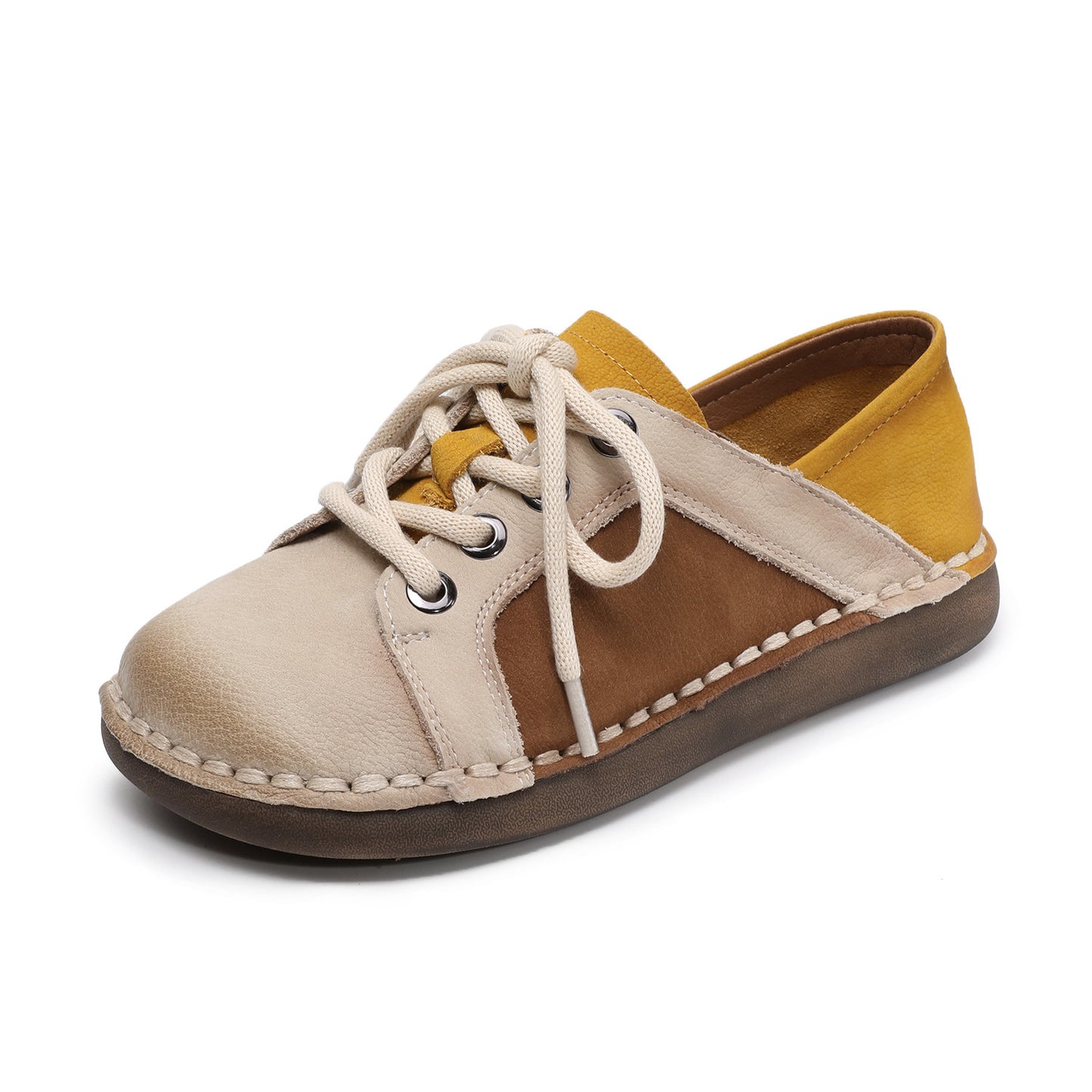 Women's Layer Cowhide Handmade Retro Color Matching Spring Comfortable Flat Ethnic Men's Shoes