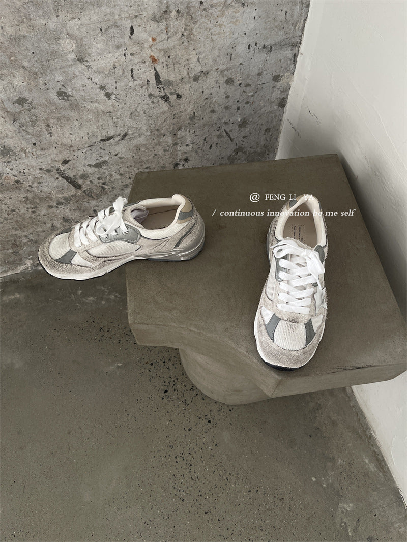 Handmade Old Thick Bottom Versatile Dirty Mesh Bright Sneakers