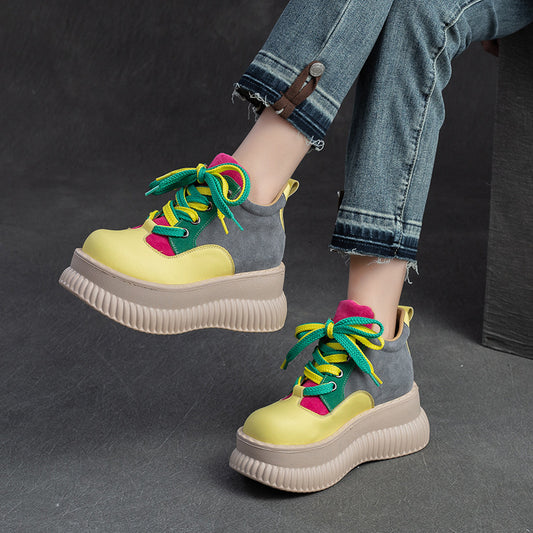Women's Contrast Color Platform Dad Small Heightened Casual Shoes