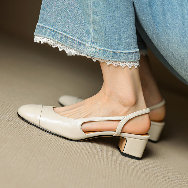 Women's Strap Toe Cap Back Mid Temperament Empty Versatile Sandals