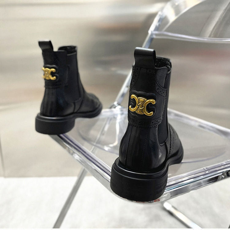 Women's Flat Retro Goose Head Tire Cowhide Boots