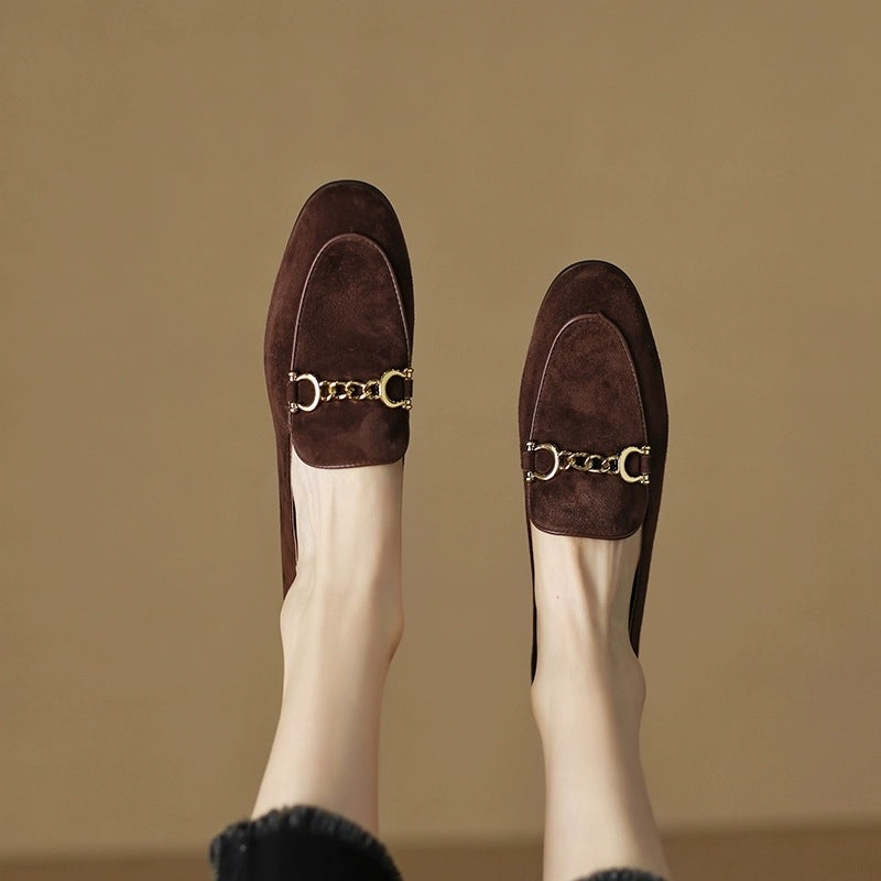 Women's British Retro Style Frosted Fleece-lined Flat Loafers