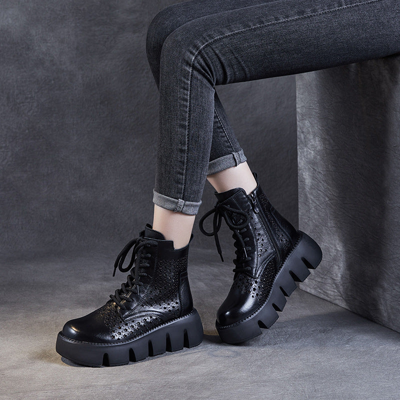 Women's Summer Retro Hole Zipper Platform Ethnic Sandals