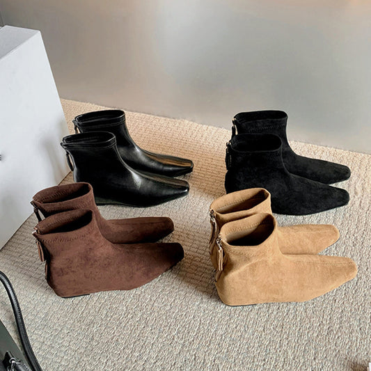 Women's Style Retro Pointed Toe Suede Versatile Height Increasing Insole Minimalist Women's Leather Boots