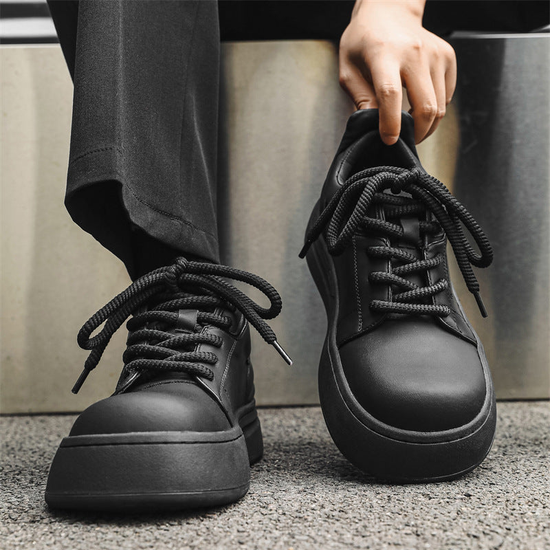 Men's Breathable Trendy High Sense Platform White Men's Casual Leather Shoes