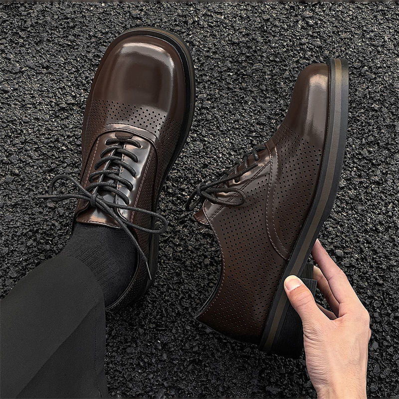 Women's & Men's Style Derby Platform Height Increasing Square Men's Casual Leather Shoes