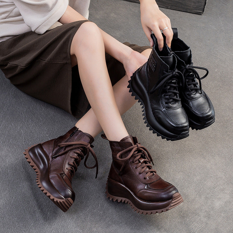 Women's Winter Platform Martin Height Increasing Short British Women's Leather Boots