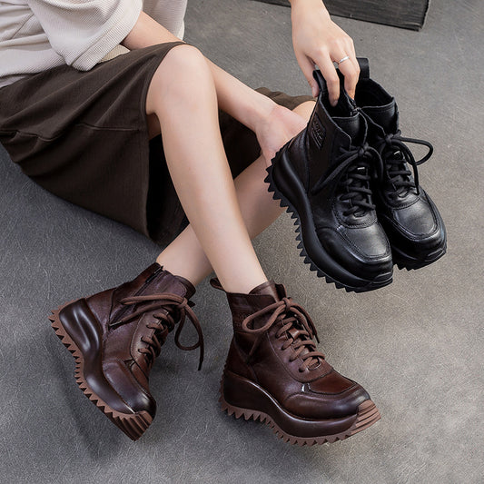 Women's Winter Platform Martin Height Increasing Short British Women's Leather Boots