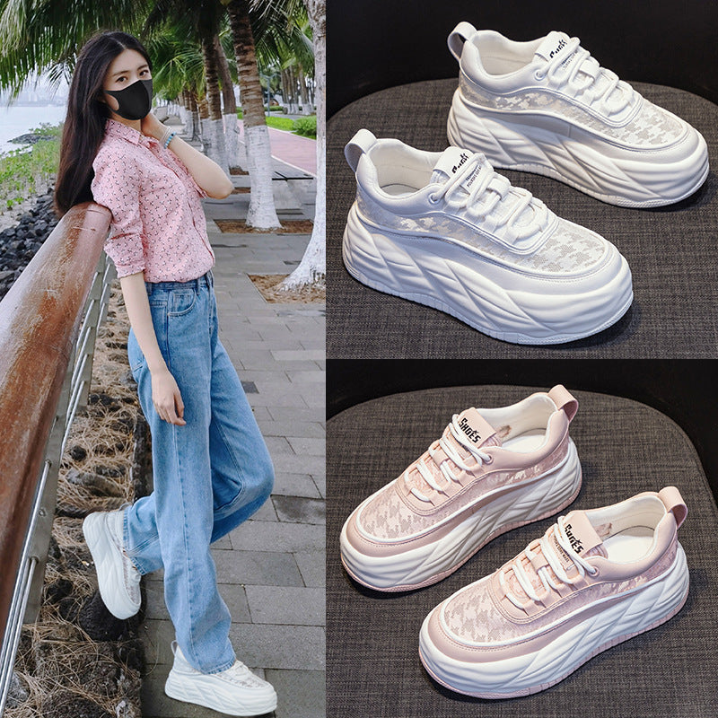 Women's Mesh Spring Dad French Round Head Thick Bottom Height Casual Shoes