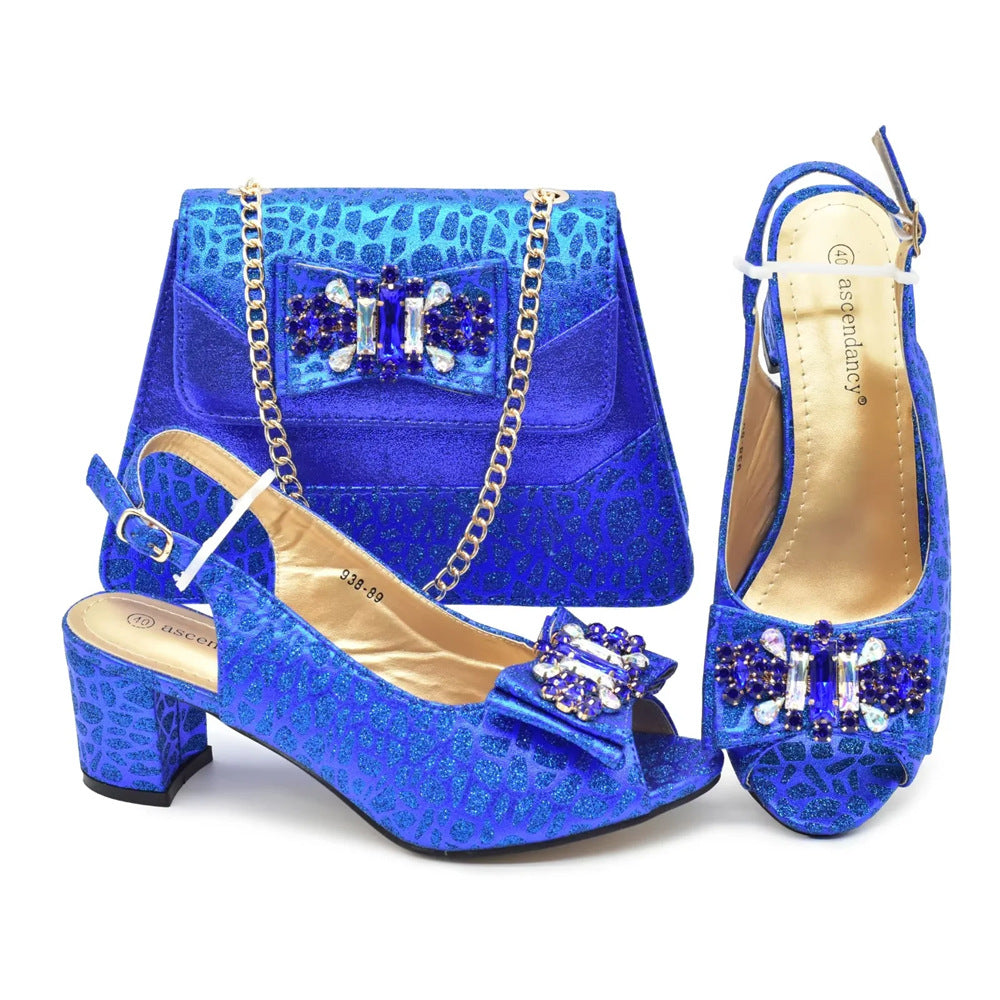 Party With Bow High Imitation Crocodile Pattern Handbag Women's Fashion Shoes