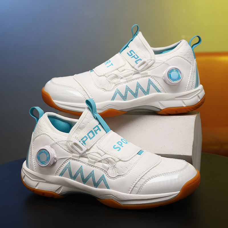 Women's & Men's Double Mesh Breathable Badminton Rotating Buckle Table Tennis Professional Training Children's Sports Shoes