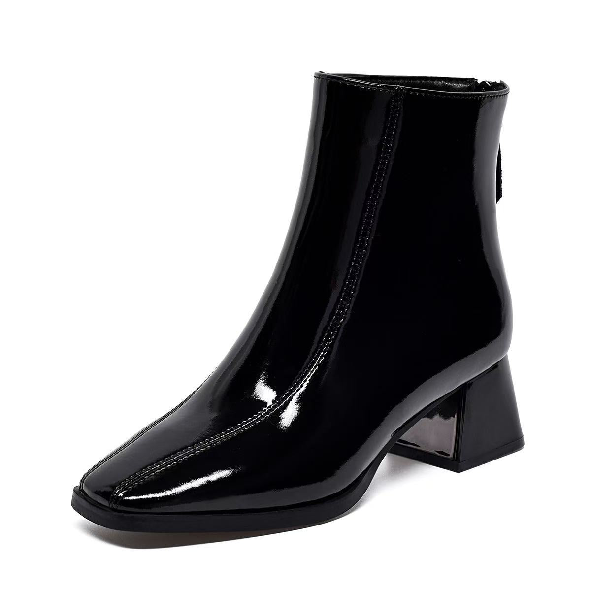 Square Toe Chunky Chelsea British Fleece-lined Back Zipper Boots