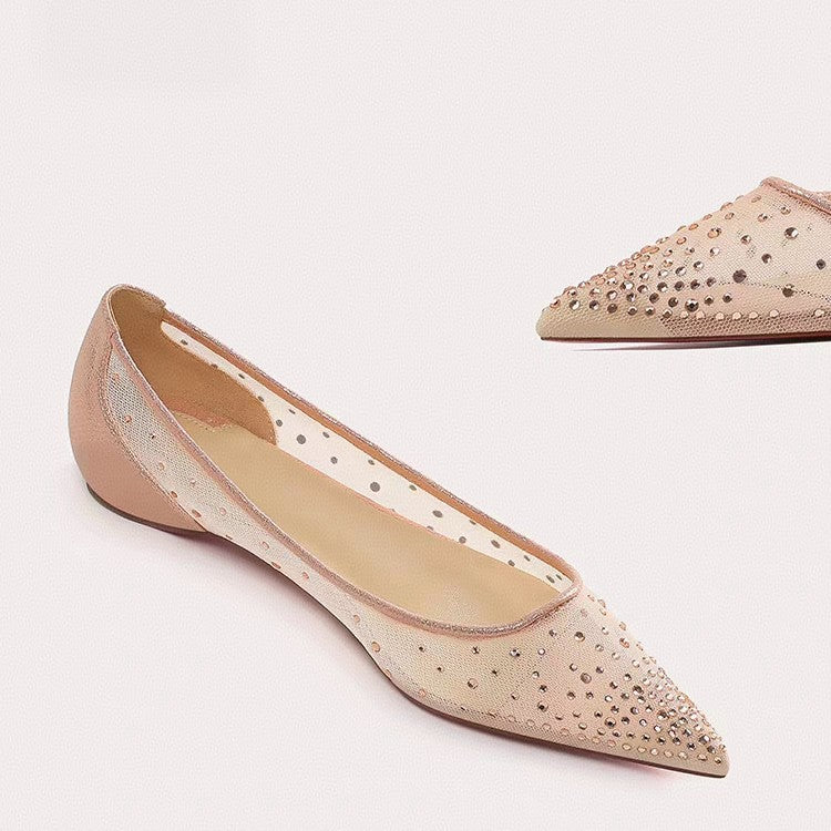 Women's Toe Flat Fairy Style Mesh Increased Rhinestone Wedding Breathable Low-cut Women's Fashion Shoes