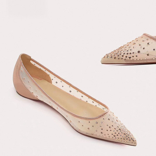Women's Toe Flat Fairy Style Mesh Increased Rhinestone Wedding Breathable Low-cut Women's Fashion Shoes