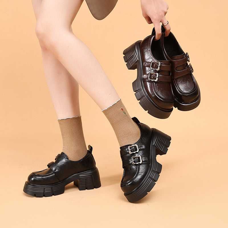 Women's Cowhide Platform Korean Style British Single-layer Loafers