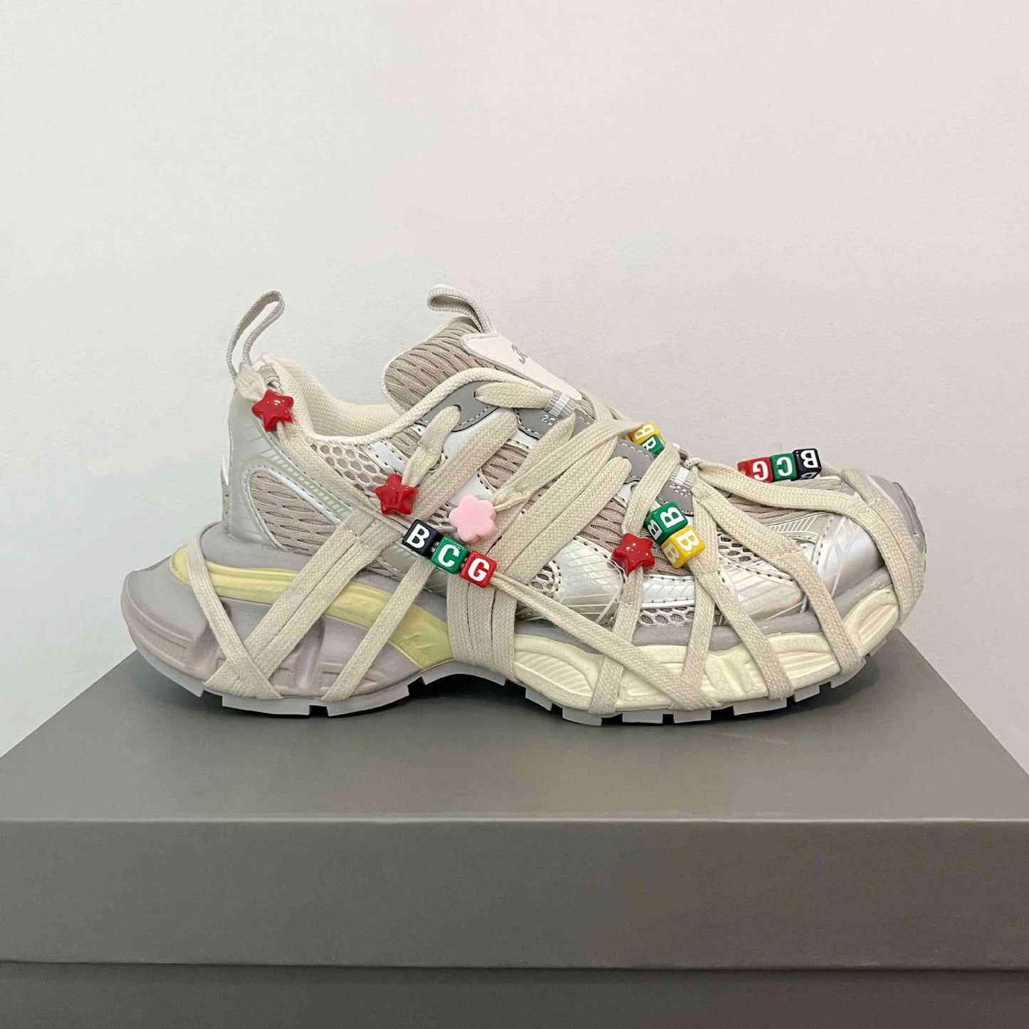 Spring Retro Dad Colorful Flower Beaded Sneakers