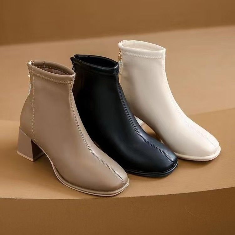 Women's Chunky Martin Female British Style Veet Short Women's Leather Boots