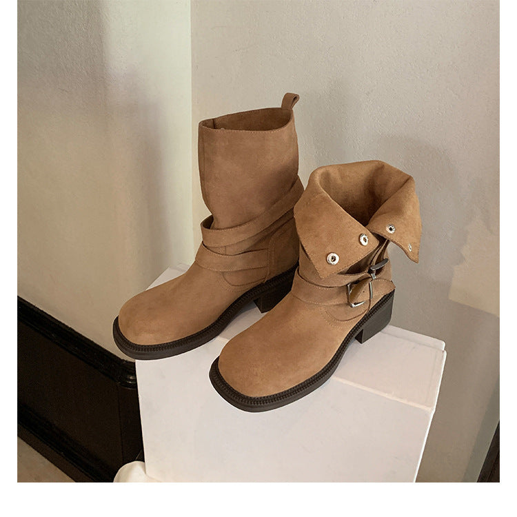 Women's Style Thick Bottom Increased Autumn Ankle Belt Women's Leather Boots