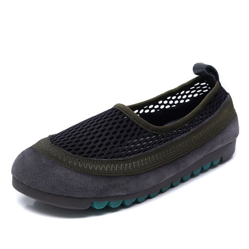 Women's Layer Cowhide Retro Breathable Mesh Slip-on Comfortable Women's Casual Shoes