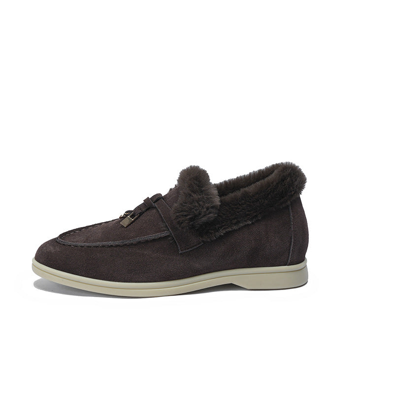 High Version Fleece-lined Closed Toe Wool Flat Loafers