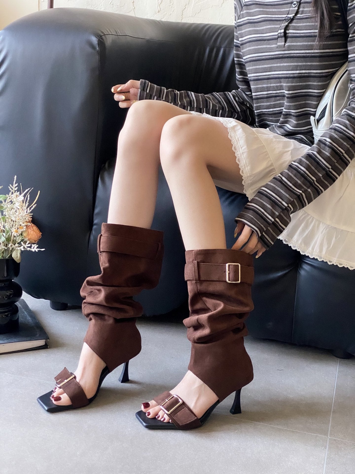 Attractive Square Head High-heeled Strap Limp High Heeled Sandals