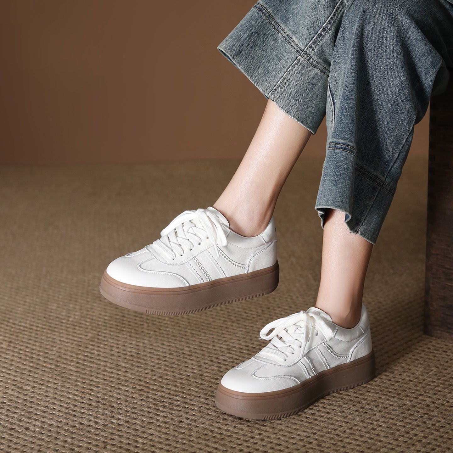 Women's First Layer Cowhide Easy Wear Spring Comfortable Portable Thick-soled German Sneakers