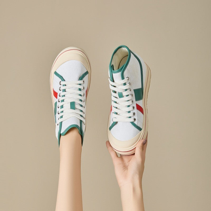 Women's Height Increasing Insole Spring Versatile Sports Thick Bottom Fashion Red Canvas Shoes