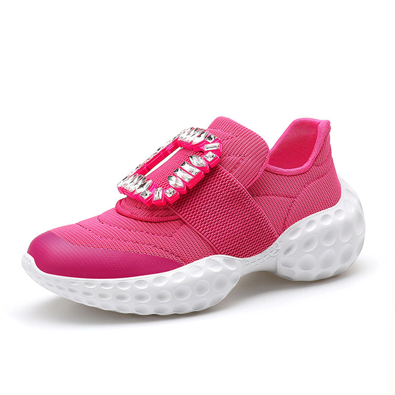 Women's Rhinestone Square Buckle Dad Platform Heightened Sneakers