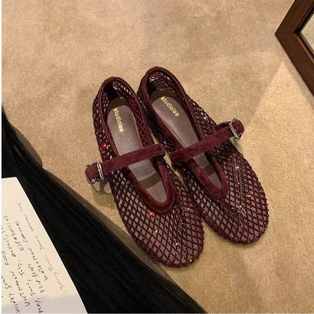 Women's Style Starry Sky Ballet Rhinestone Mesh Flat Bottom Sandals