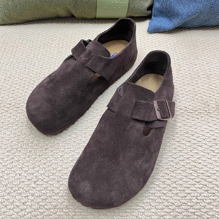 Cowhide Thick Bottom Lovers Vintage Genuine Soft Pine Slip-on Women's Casual Shoes