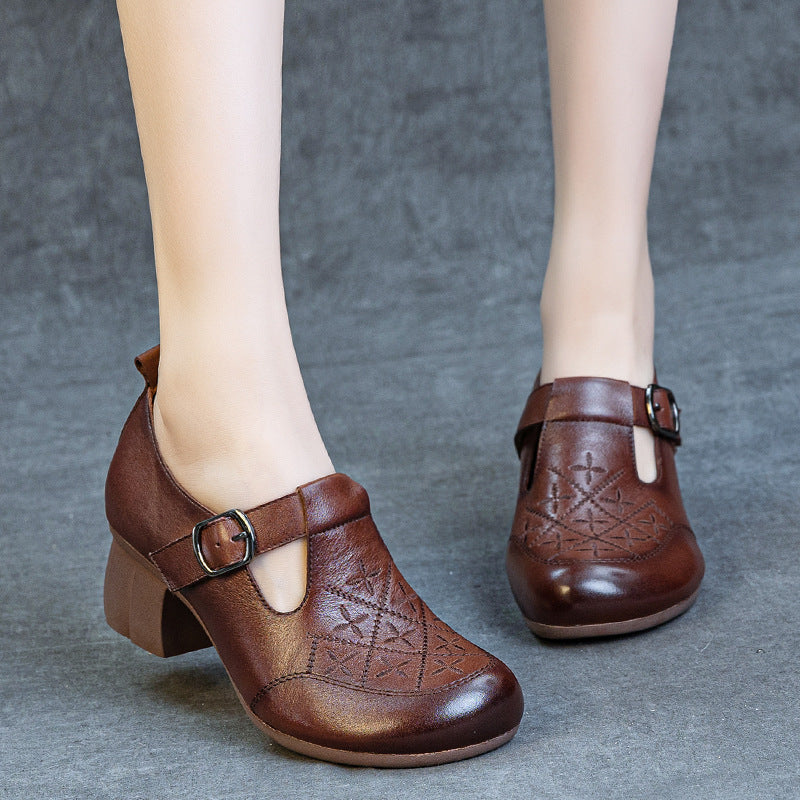 Women's Autumn Genuine Thin Thick Soft Bottom Top Layer Cowhide Embroidery Women's Fashion Shoes