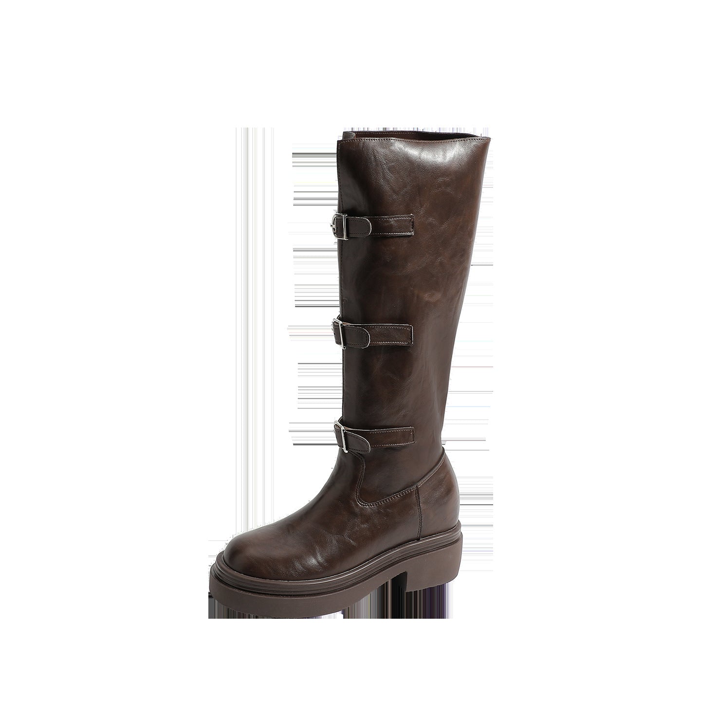 Women's Su Platform Knee-high Hidden Motorcycle Tube Button Women's Leather Boots
