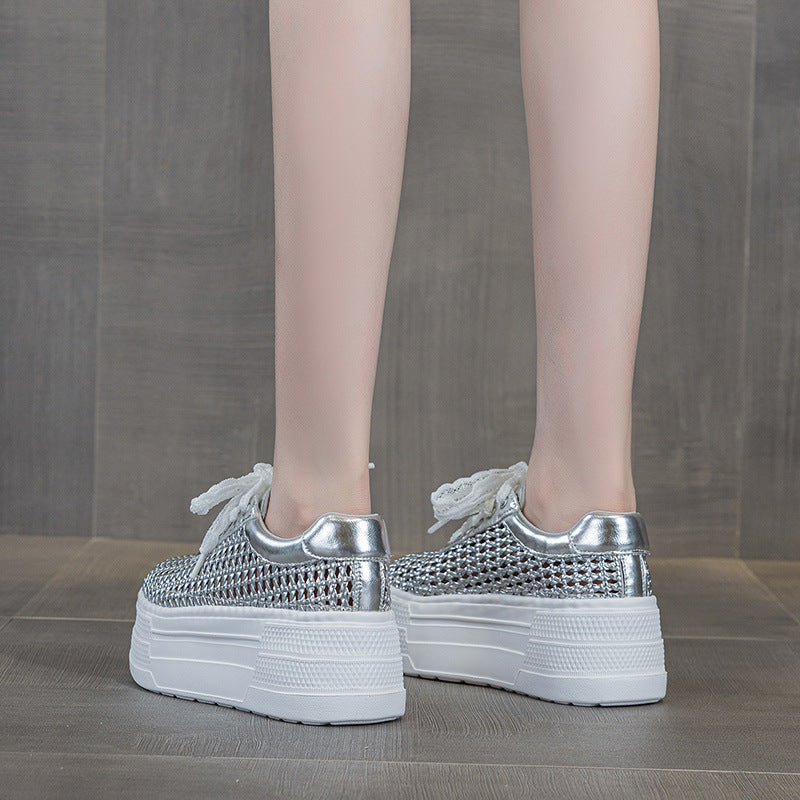 Women's Mesh Surface Platform Height Increasing Woven Breathable Women's Casual Shoes