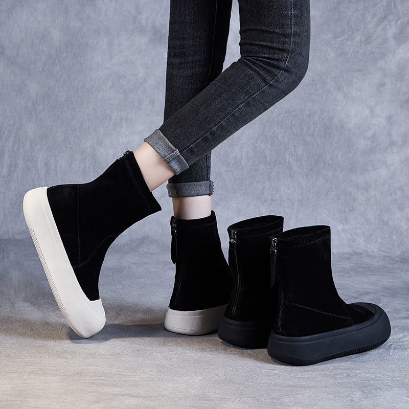 Style Fashion Back Zip Short Skinny Women's Leather Boots