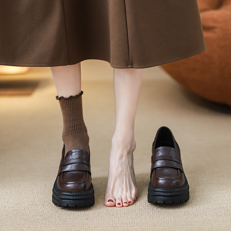 Women's Platform Slip-on Versatile Single-layer British Style Loafers
