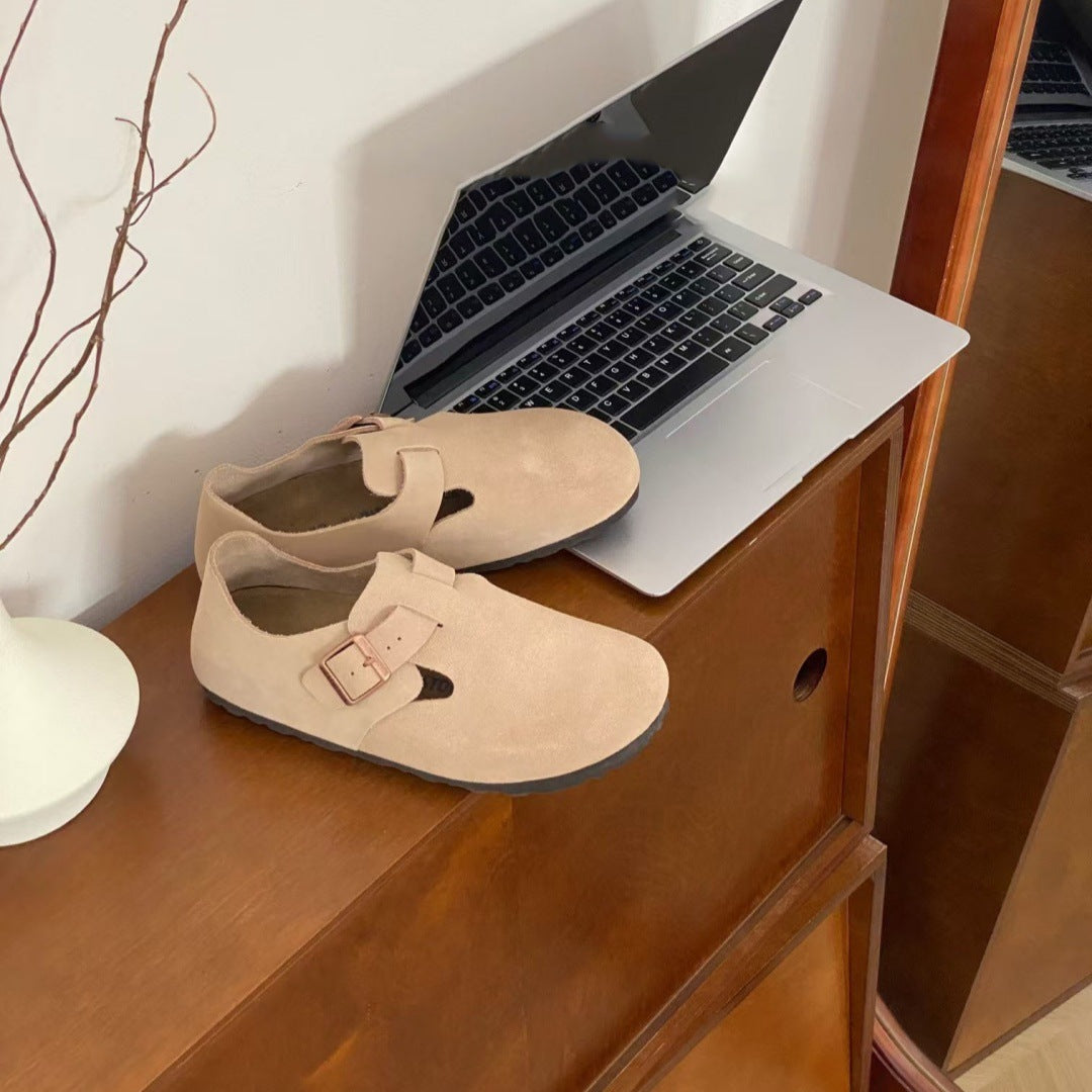 Women's Version Pure Cowhide Cork Closed Toe Lazy All-inclusive Women's Casual Shoes