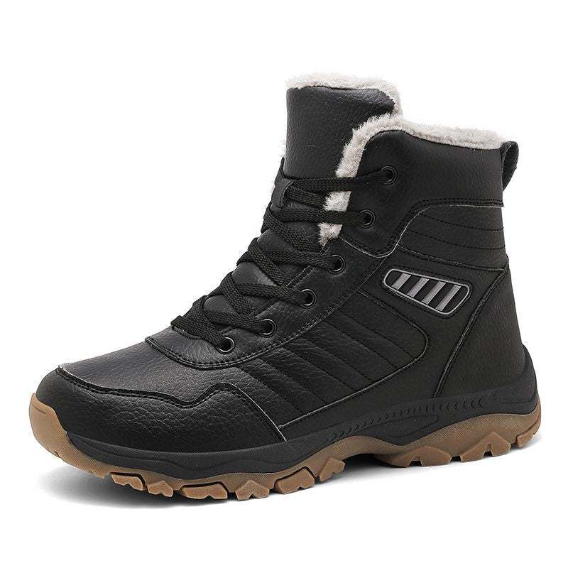 Men's Sole Fleece-lined Thick Hiking Black Cotton Snow Boots
