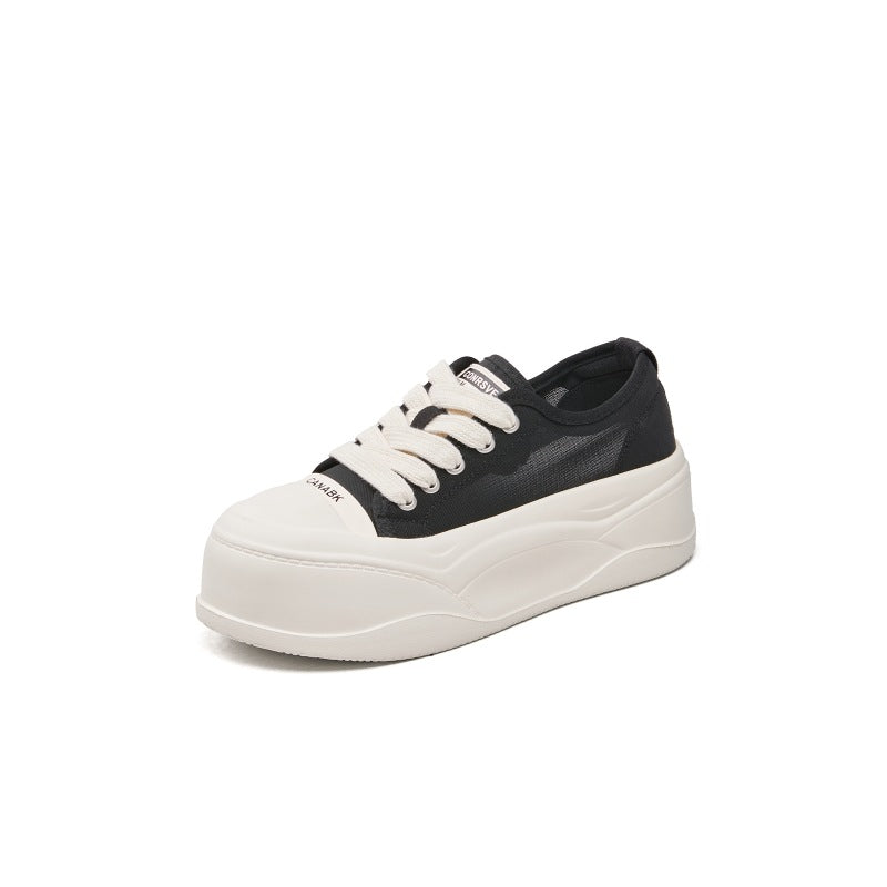 Women's Summer Mesh Breathable White Platform Korean Round Casual Shoes