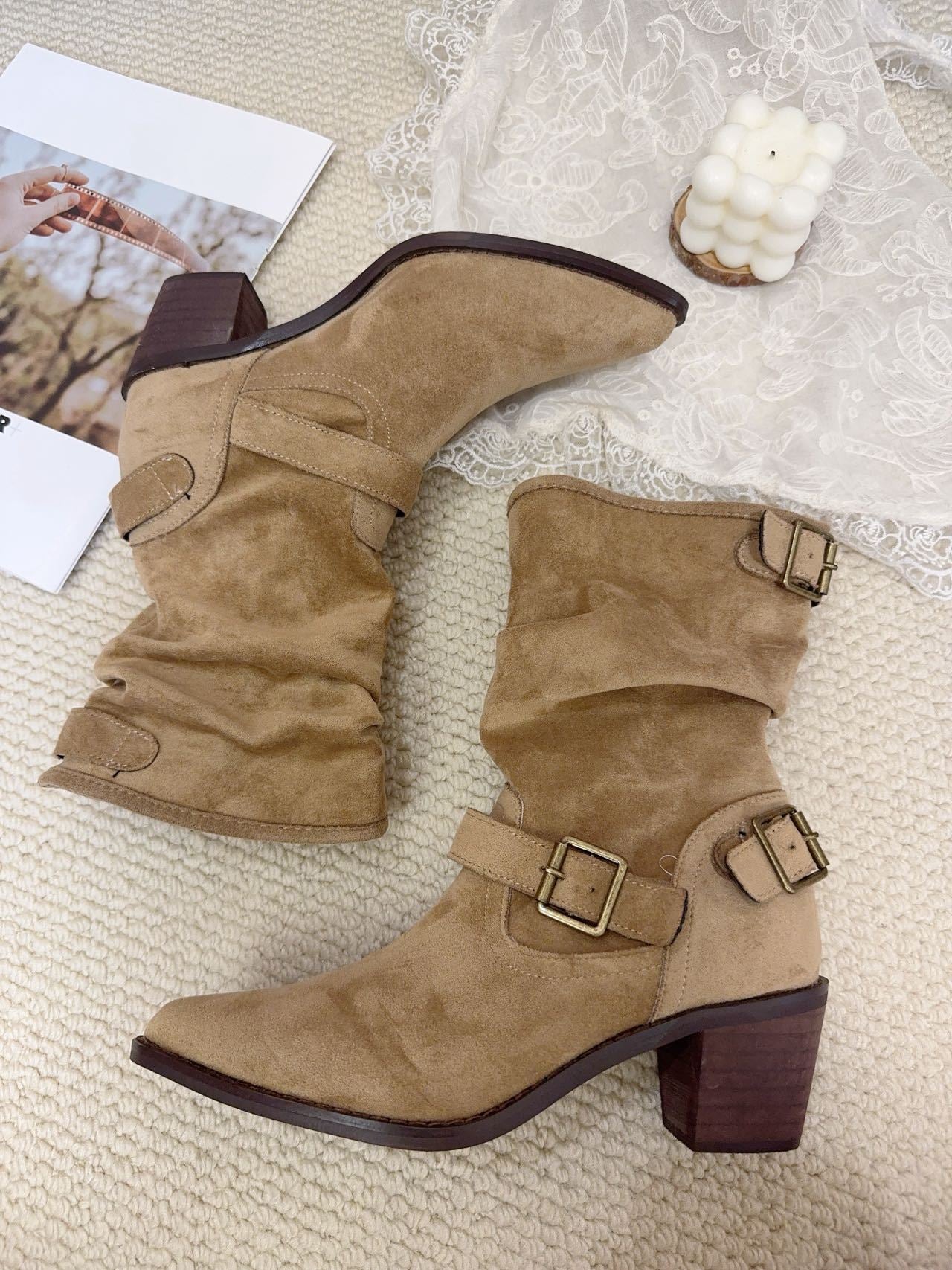 Women's White Ankle British Style Belt Buckle Martin Temperament Length Boots