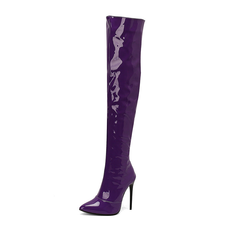 Women's Patent Knight Thin Super High Fashion Fried Street Large Women's Leather Boots