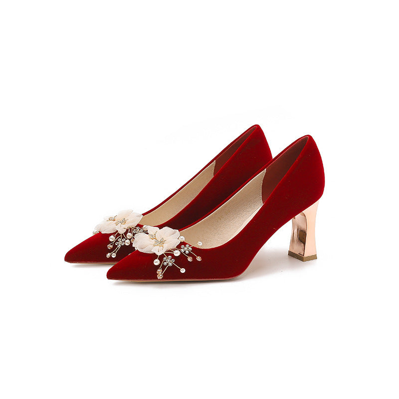 Women's Pointed Toe Suede Red High Wedding Women's Shoes